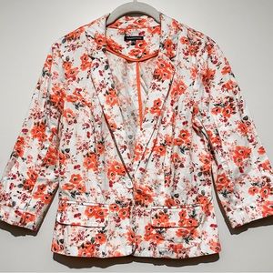 Warehouse London 3/4 sleeve orange floral blazer